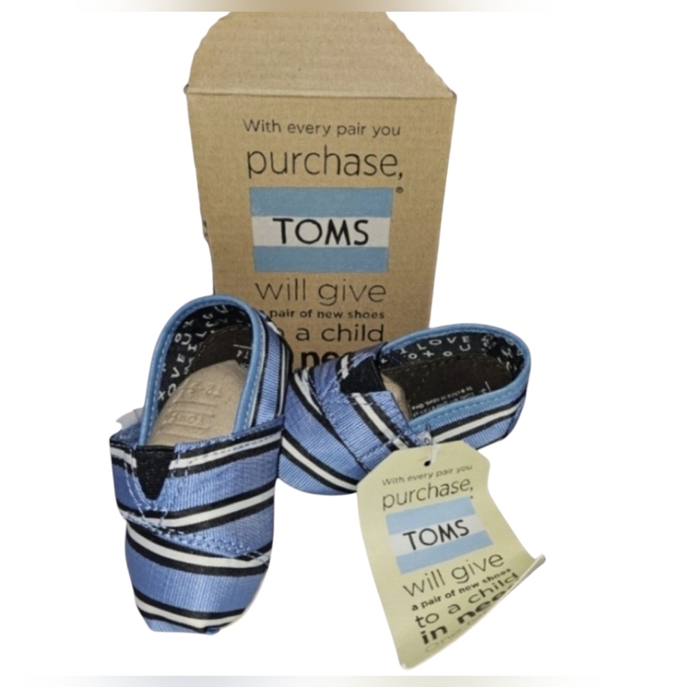 Toms Classics Canvas Slip On baby shoes Size 4 Blue Stripes New
